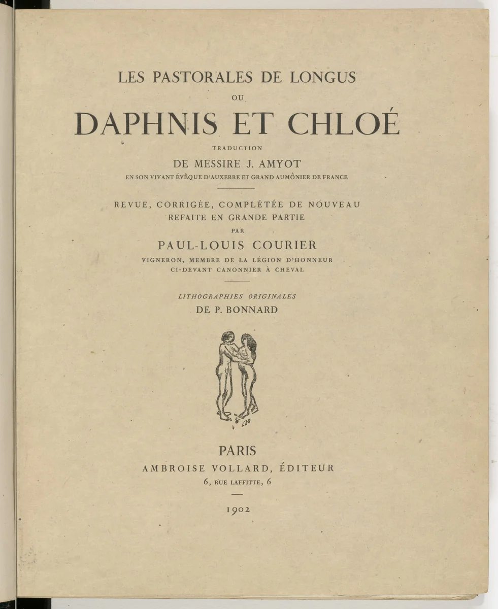 Wrapper front from Daphnis et Chloé by Pierre Bonnard, illustrated book, 1902