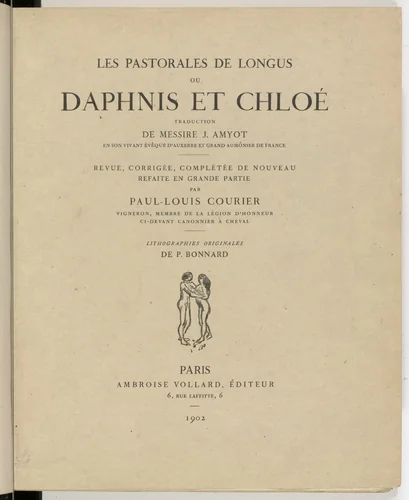 Wrapper front from Daphnis et Chloé by Pierre Bonnard, illustrated book, 1902