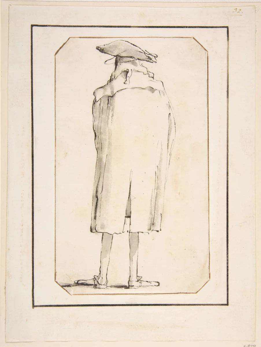 Caricature of a Man Seen from Behind by Giovanni Battista Tiepolo, drawing, 1755-1765