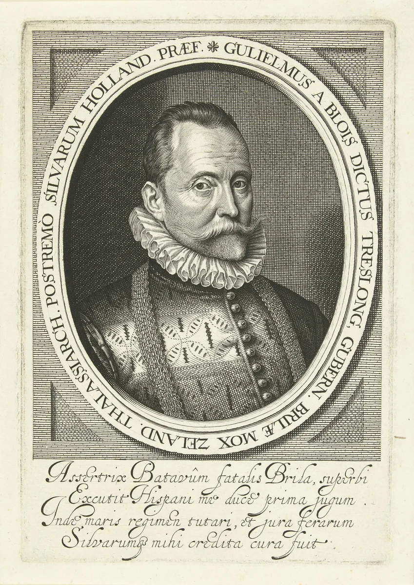 Portret van Willem Bloys van Treslong by Willem Jacobsz Delff, print, 1590-1638