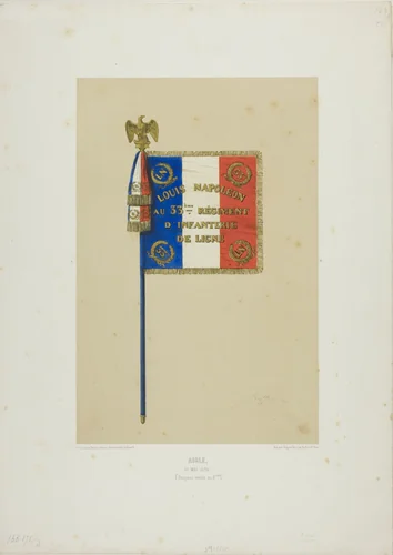 Standard: Louis Napoleon to the 33rd Infantry Line Regiment by Denis Auguste Marie Raffet, print, 1852
