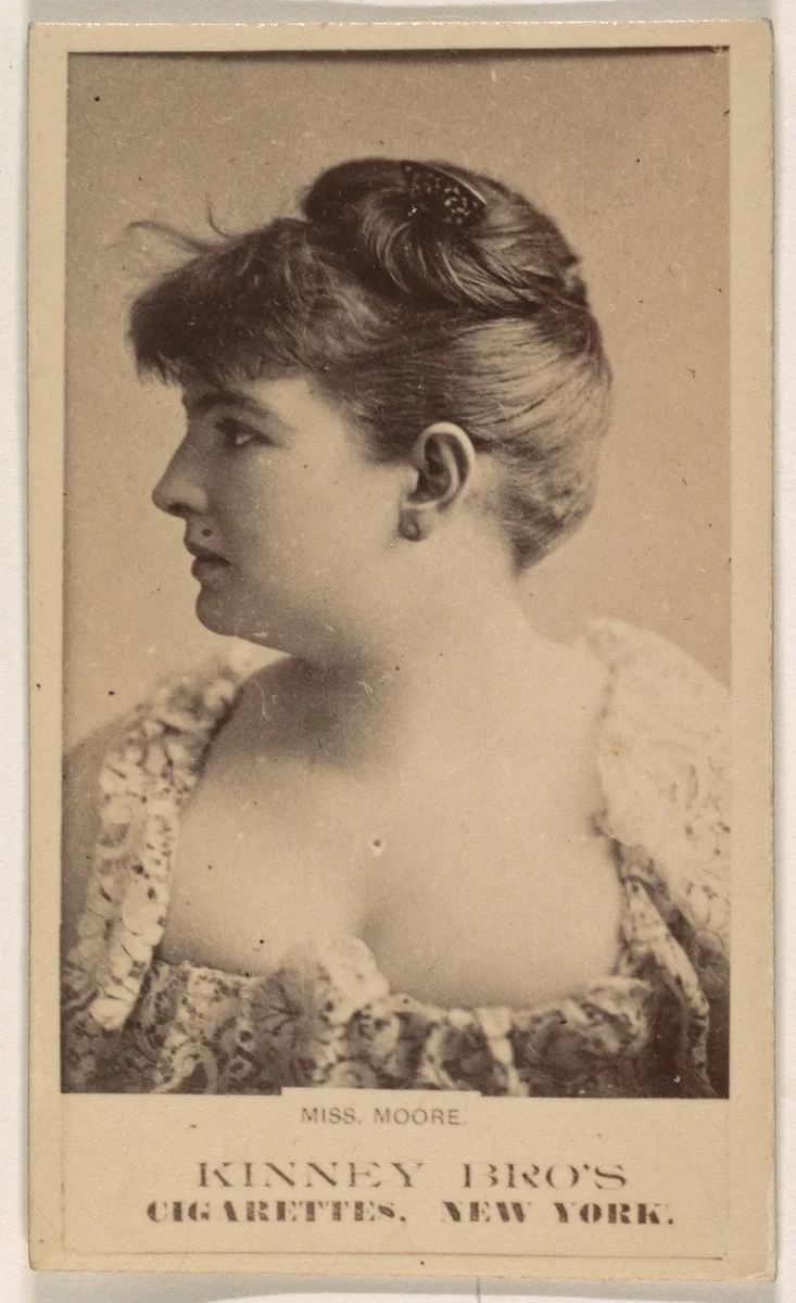Miss Moore, from the Actresses series (N245) issued by Kinney Brothers to promote Sweet Caporal Cigarettes by Kinney Brothers Tobacco Company, photograph, 1890