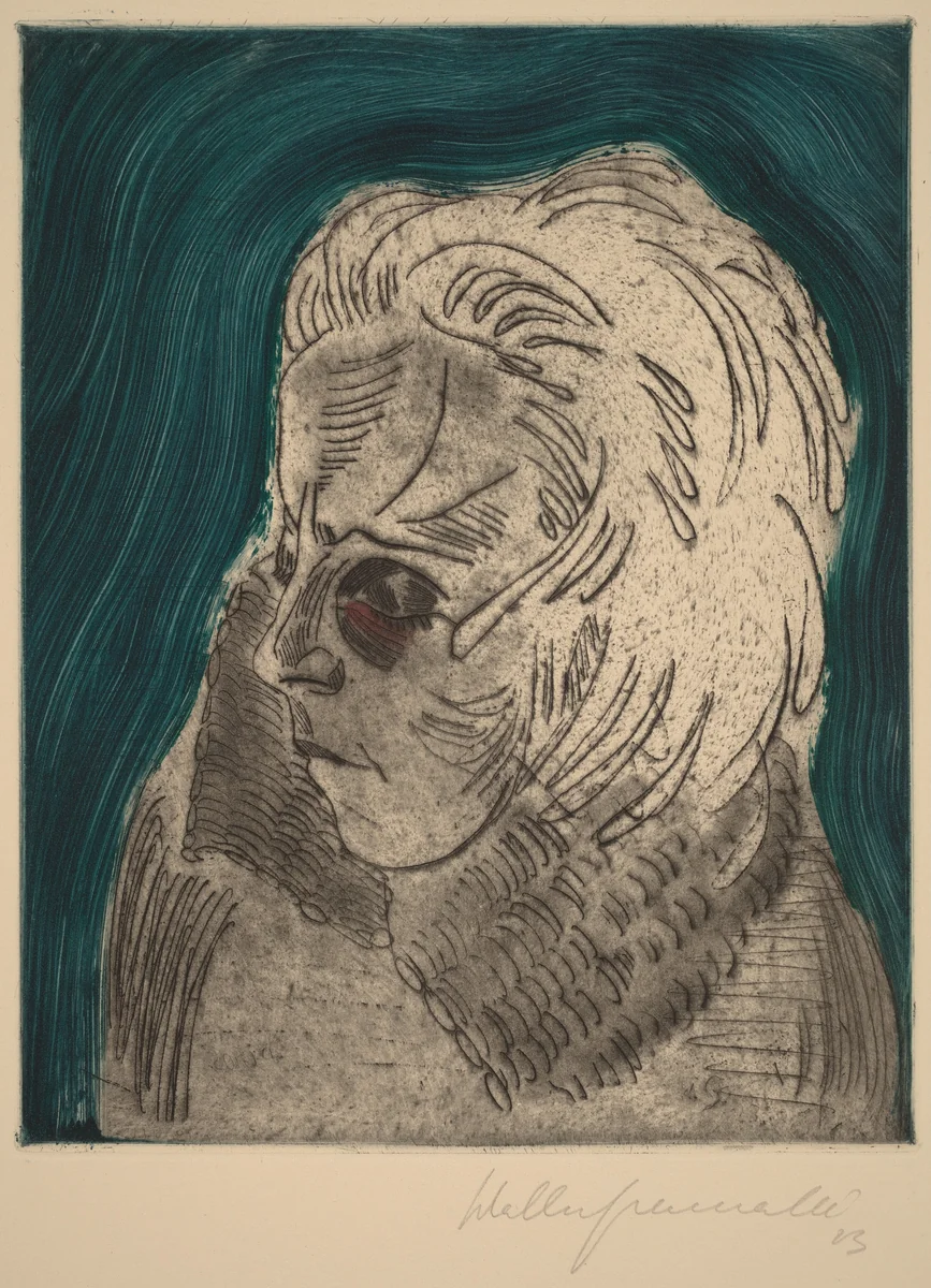 Tired Woman, Sonia Gramatté (Müder Mädchenkopf, Sonia Gramatté) by Walter Gramatté, print, 1923