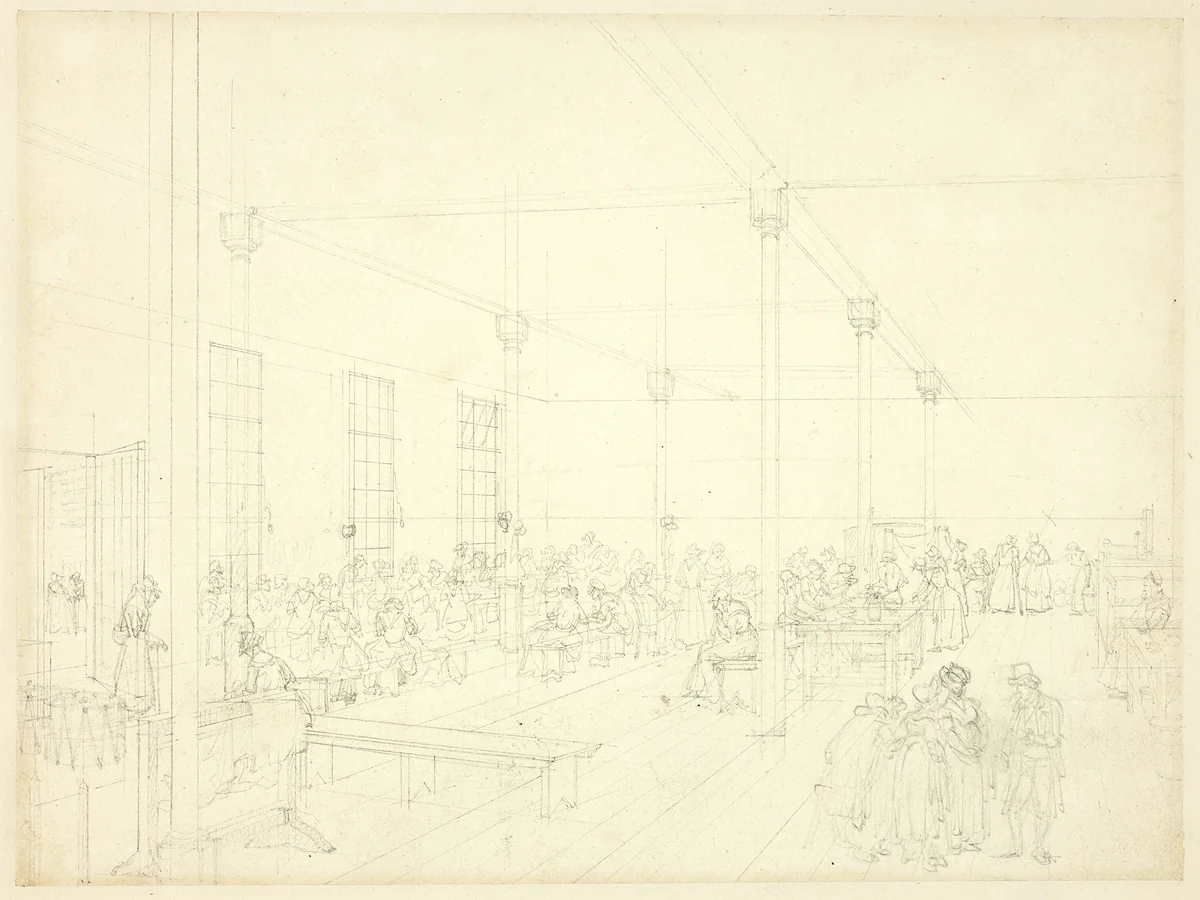 Study for Workhouse, St. James' Parish, from Microcosm of London by Augustus Charles Pugin
Thomas Rowlandson, drawing, 1807-1809