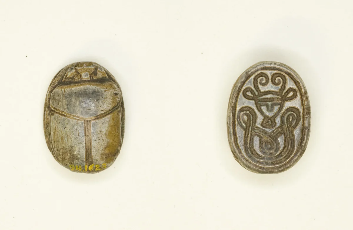 Scarab: Hathor Head with Woven Pattern by Egyptian, other, -1985--1295