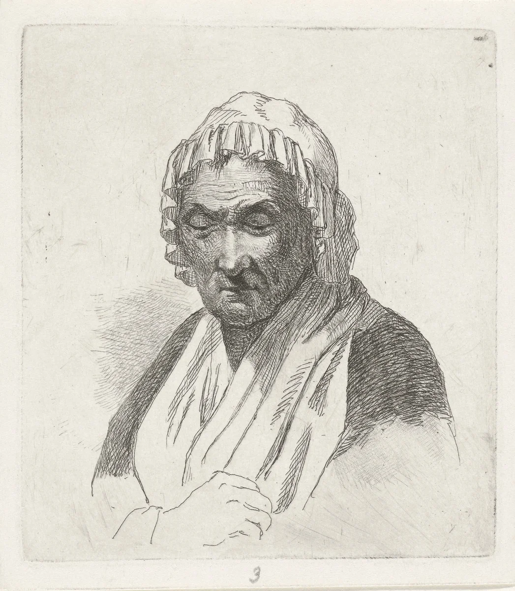 Oudere vrouw by David van der Kellen, print, 1814-1879