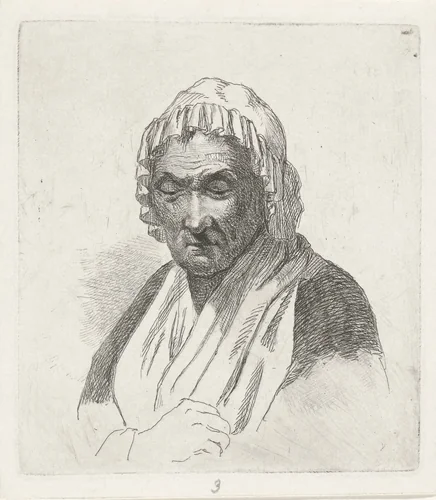 Oudere vrouw by David van der Kellen, print, 1814-1879