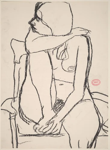 Untitled [nude in an armchair with her right foot in the seat] by Richard Diebenkorn, drawing, 1955-1967