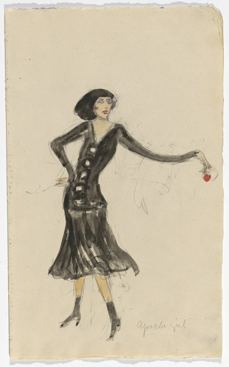 Costume design (Apache Girl) for artist's ballet Orphée of the Quat-z-arts by Florine Stettheimer, drawing, 1912
