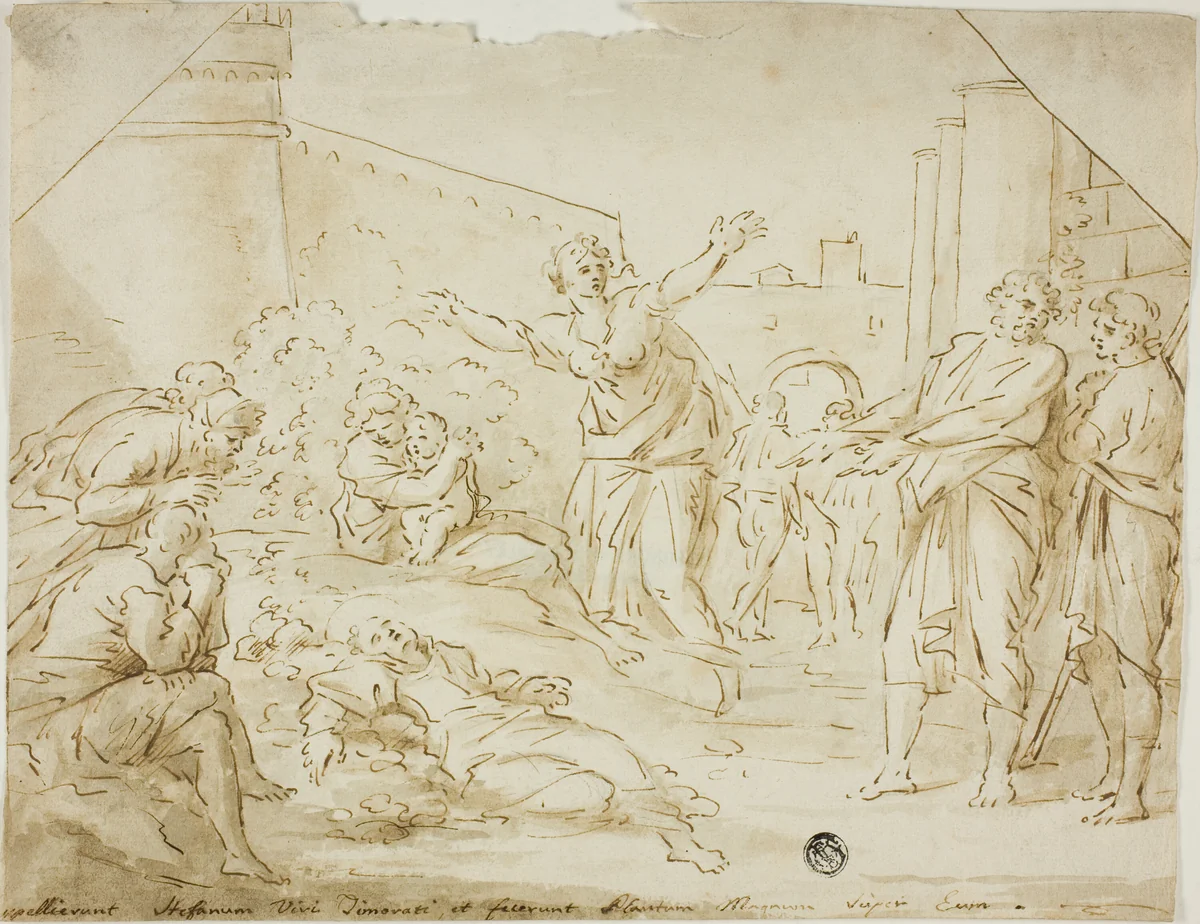 Mourning over the Body of Saint Stephen by Annibale Carracci, drawing, 1604-1799
