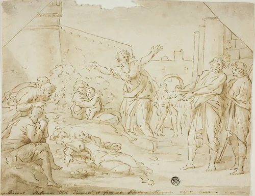 Mourning over the Body of Saint Stephen by Annibale Carracci, drawing, 1604-1799