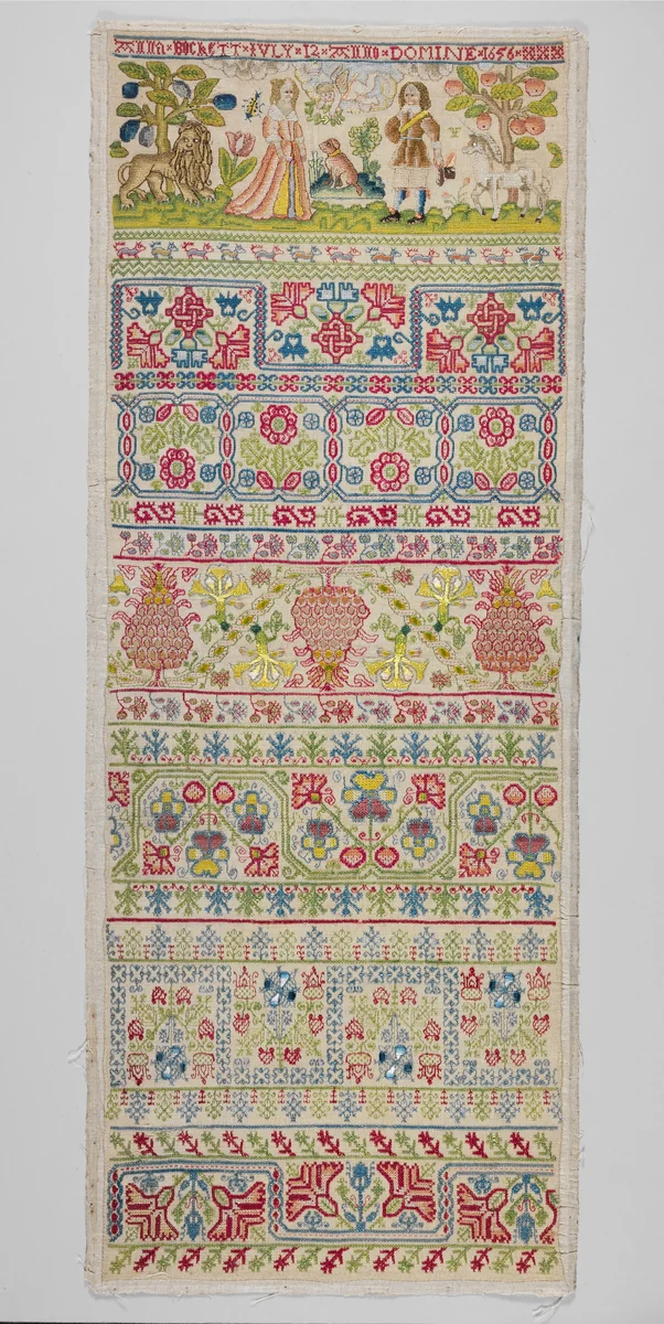 Sampler by Anna Buckett, textile, 1656