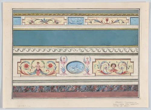 Design for the Decoration of a Cornice and Dado with Neoclassical Motifs by Guiseppe Mannocchi, drawing, 1755-1765
