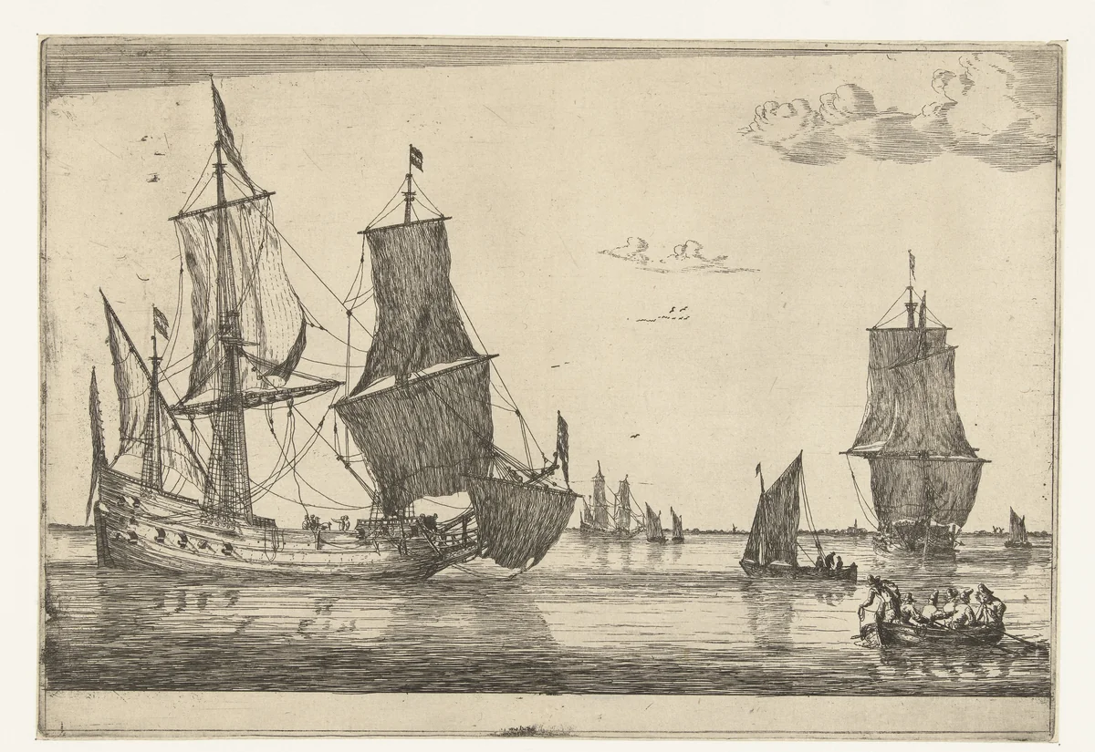 Binnenwater met een fluitschip by Reinier Nooms, print, 1650-1664