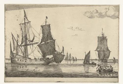 Binnenwater met een fluitschip by Reinier Nooms, print, 1650-1664