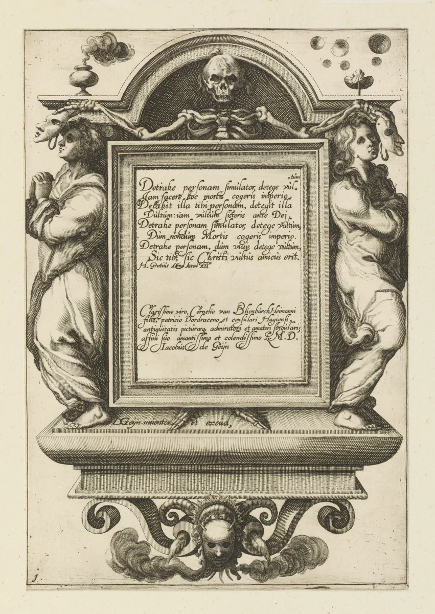 Title plate from "The Masquerades" by Jacques de Gheyn II, print, 1595-1596