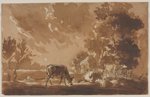 Landscape with Cattle (recto) by Jules Dupré, drawing, 1811-1889