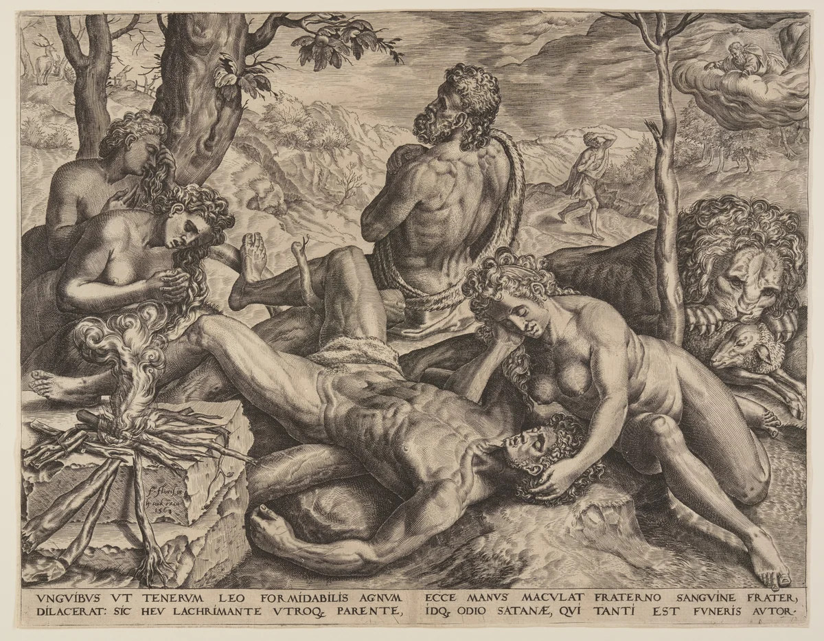 Adam and Eve Lamenting the Death of Abel by Cornelis Cort, print, 1561