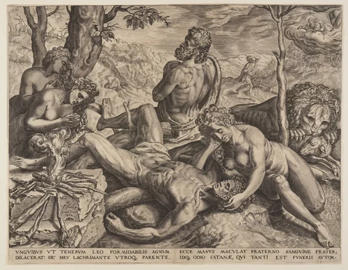 Adam and Eve Lamenting the Death of Abel by Cornelis Cort, print, 1561