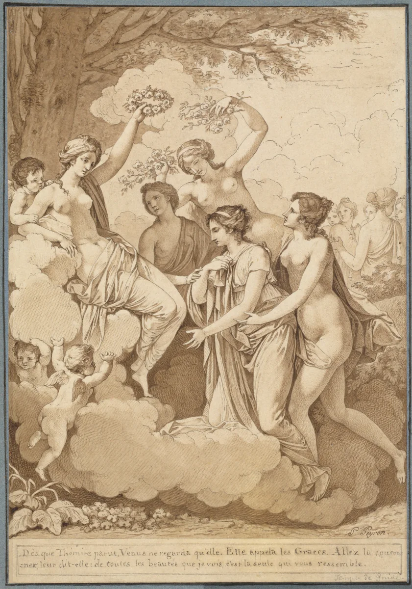 Venus and the Graces Crowning Thémire by Jean François Pierre Peyron, drawing, 1795-1796