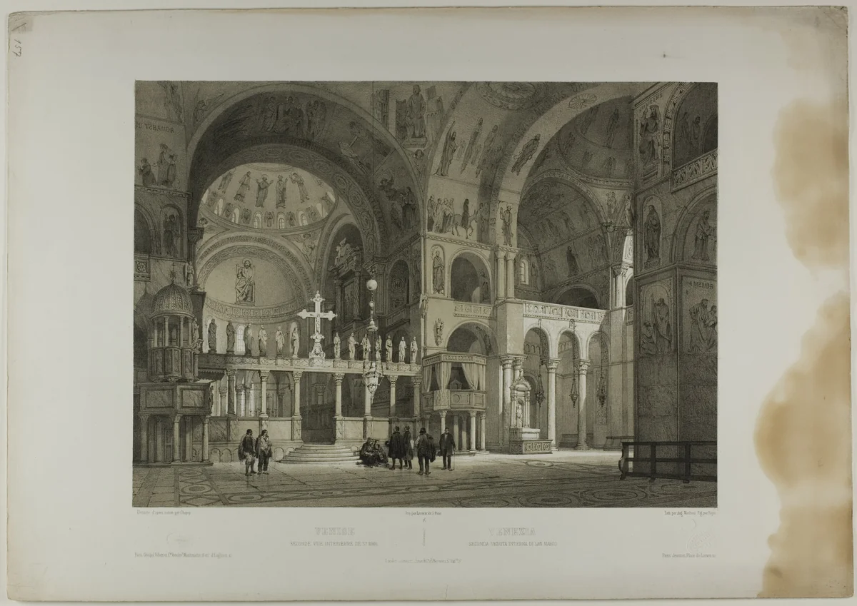 Venice: Second interior View of St. Mark's, plate sixteen from Italie Monumentale et Pittoresque by Nicolas Chapuy, print, 1843-1853