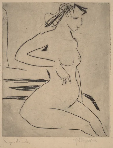 Female Nude Seated by Ernst Ludwig Kirchner, print, 1909