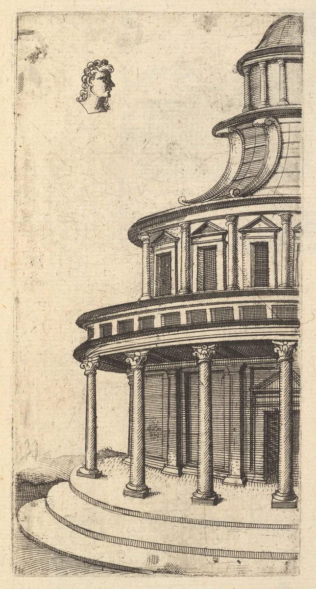 Partial view of a Building [Templum Iovis Ultoris) from the series 'Ruinarum variarum fabricarum delineationes pictoribus caeterisque id genus artificibus multum utiles' by Lambert Suavius, book, 1554