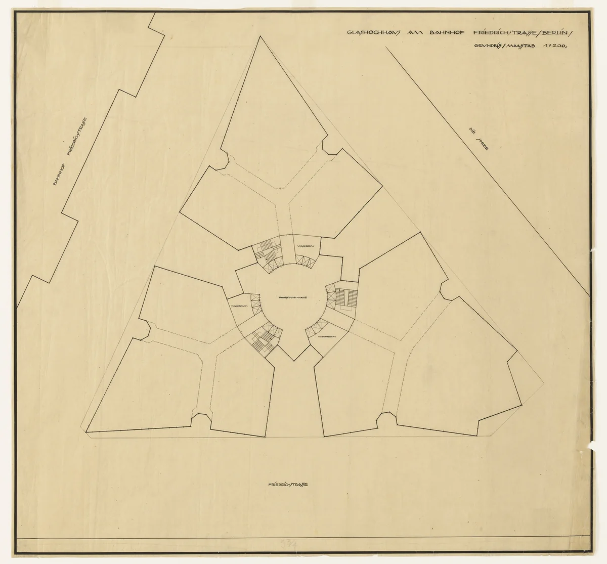 Friedrichstrasse Skyscraper Project, Berlin-Mitte, Germany (Floor plan) by Ludwig Mies van der Rohe, mies van der rohe archive, 1921