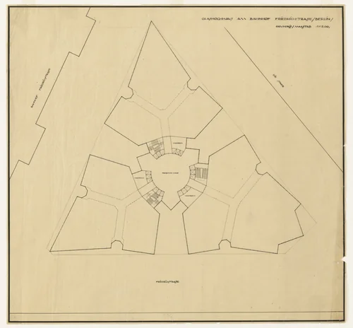 Friedrichstrasse Skyscraper Project, Berlin-Mitte, Germany (Floor plan) by Ludwig Mies van der Rohe, mies van der rohe archive, 1921