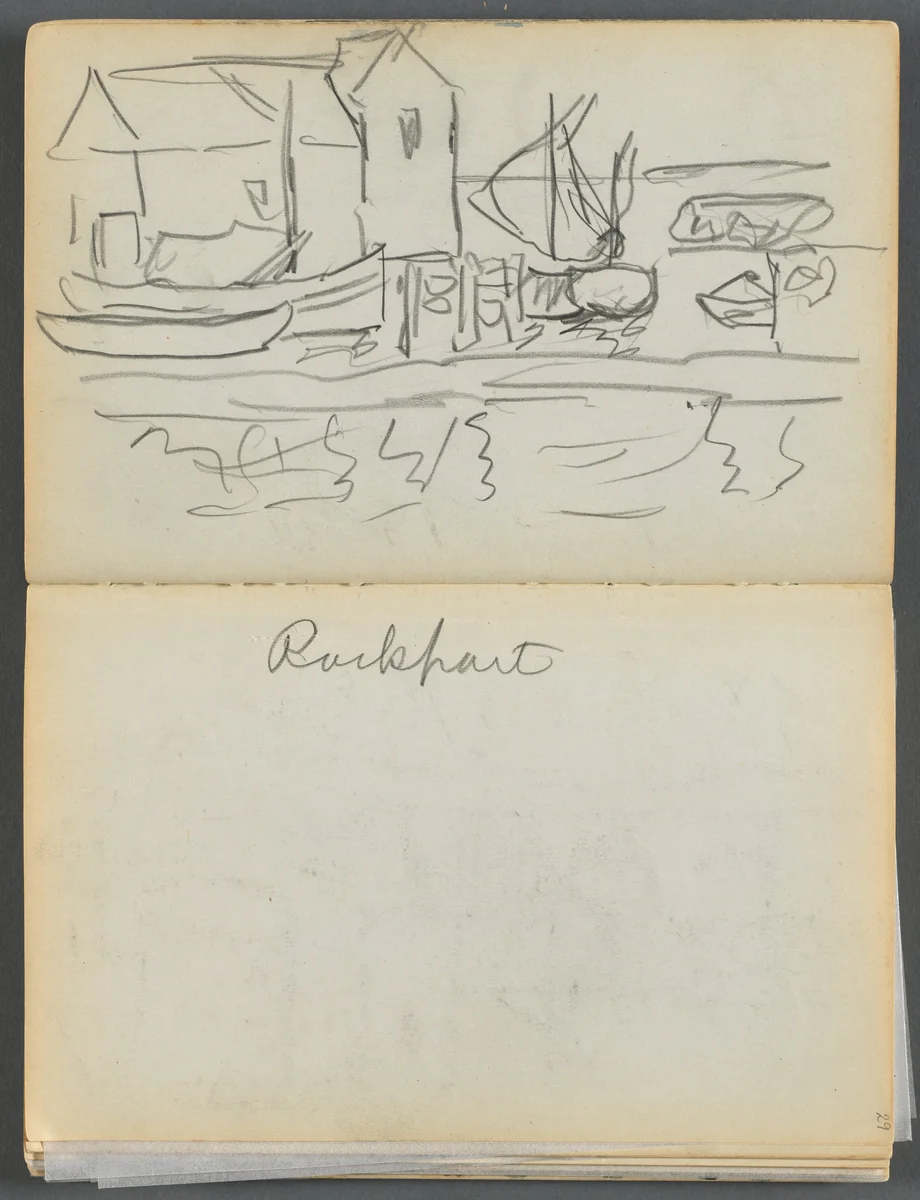 Sketchbook- The Granite Shore Hotel, Rockport, page 028 & 29: "Rockport" by Maurice Prendergast, book, 1905-1910