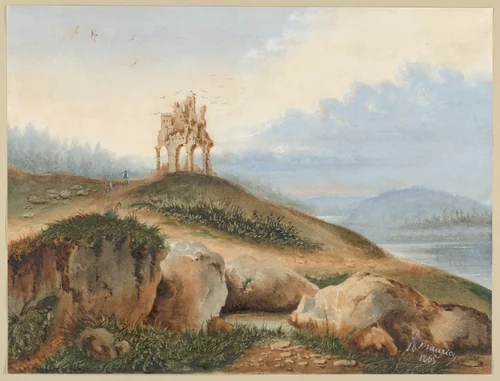 Landscape with a Fantastic Castle by George Sand, drawing, 1865
