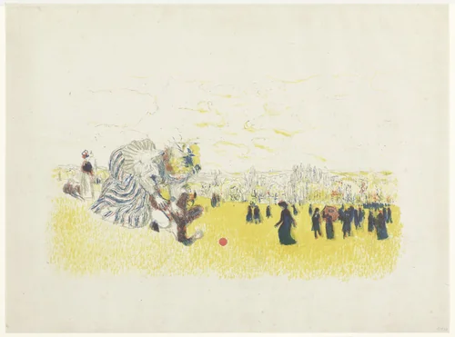 Vrouw en spelend kind in park met wandelaars by Édouard Vuillard, print, 1892-1897