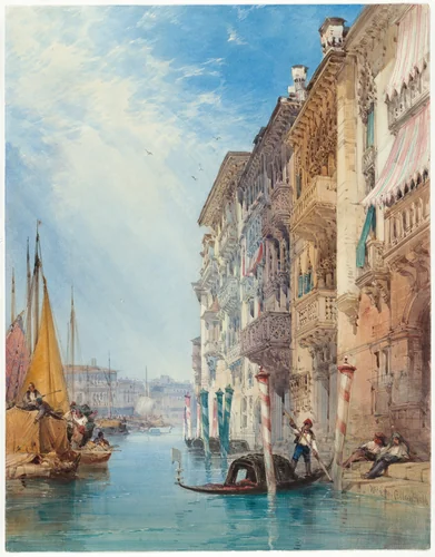 A Gondola on the Grand Canal, Venice by William Callow, drawing, 1866