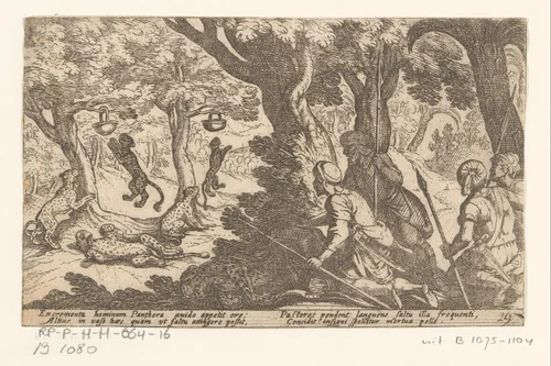 Jagers vangen luipaarden by Antonio Tempesta, print, 1605