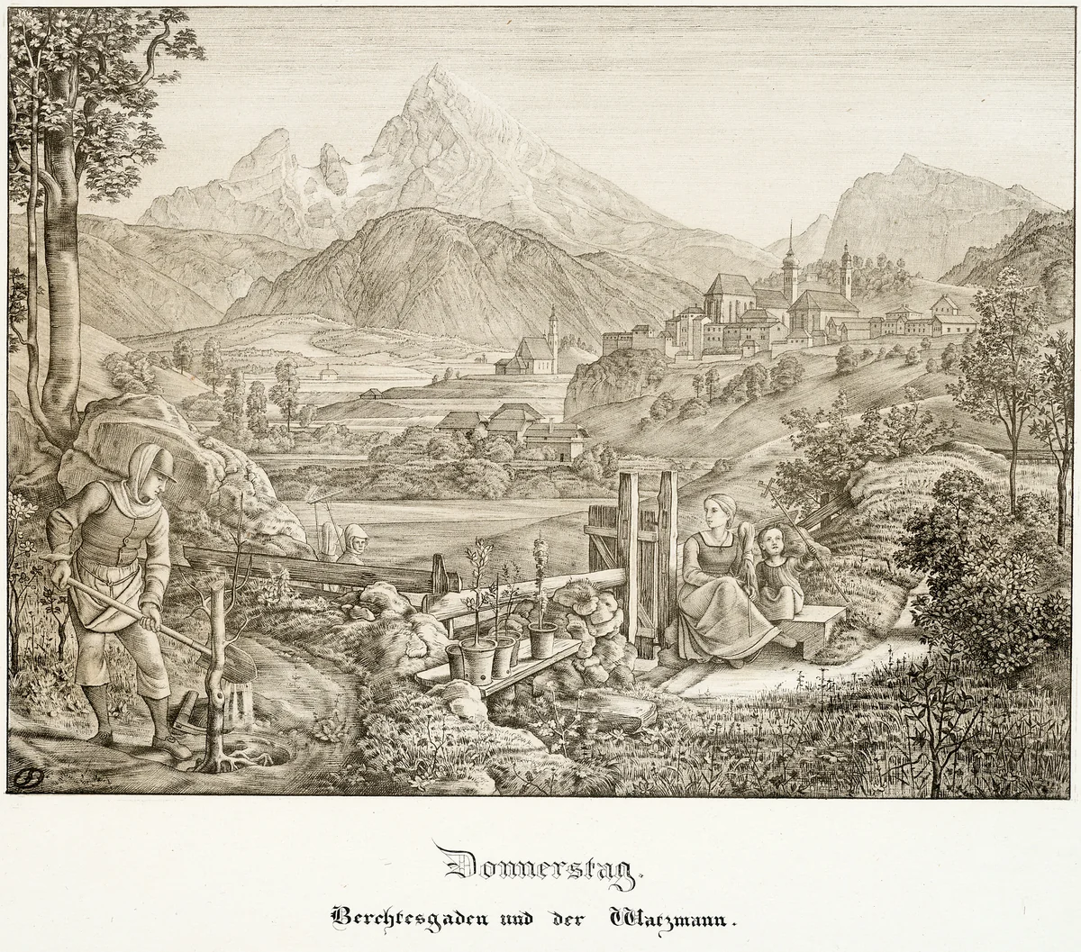Thursday: Berchtesgaden and the Watzmann by Ferdinand Olivier, print, 1823