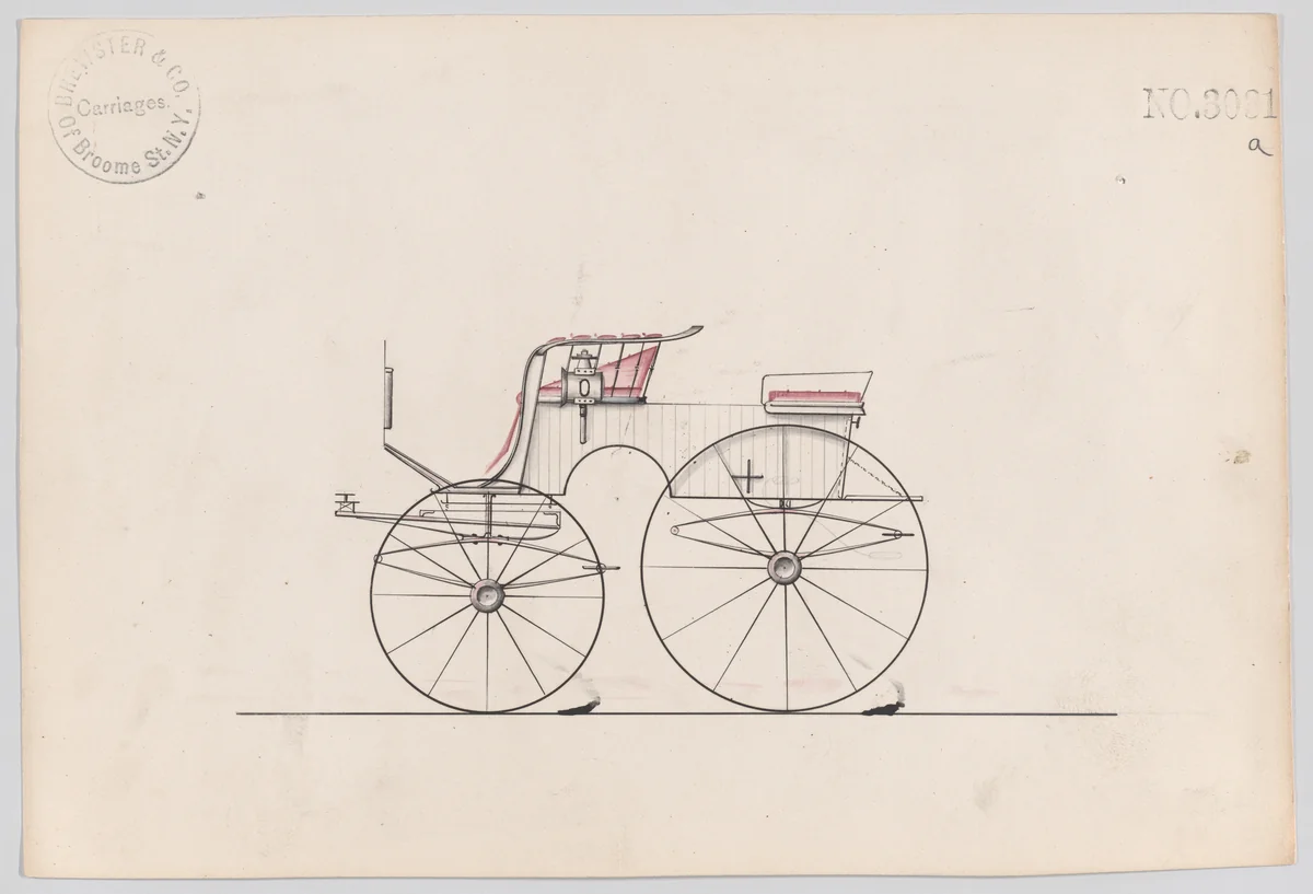 Design for T-Cart Phaeton, no. 3031a by Brewster & Co., drawing, 1850-1910