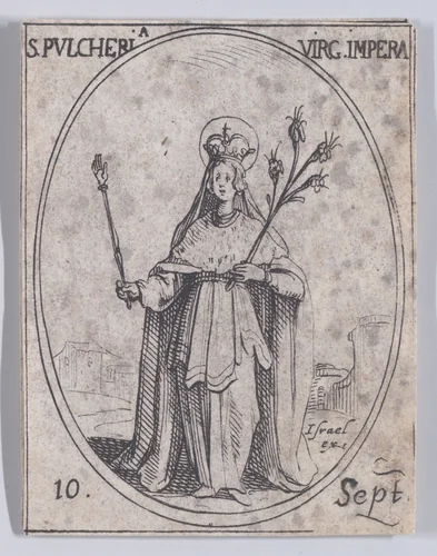 Ste. Pulchérie, impératrice et vierge (St. Pulcheria, Empress and Virgin), September 10th, from "Les Images De Tous Les Saincts et Saintes de L'Année" (Images of All of the Saints and Religious Events of the Year) by Jacques Callot, print, 1636