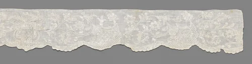 Strook kantborduurwerk met voluutranken uit bloembodem en bladrozet by anonymous, other, 1740-1760