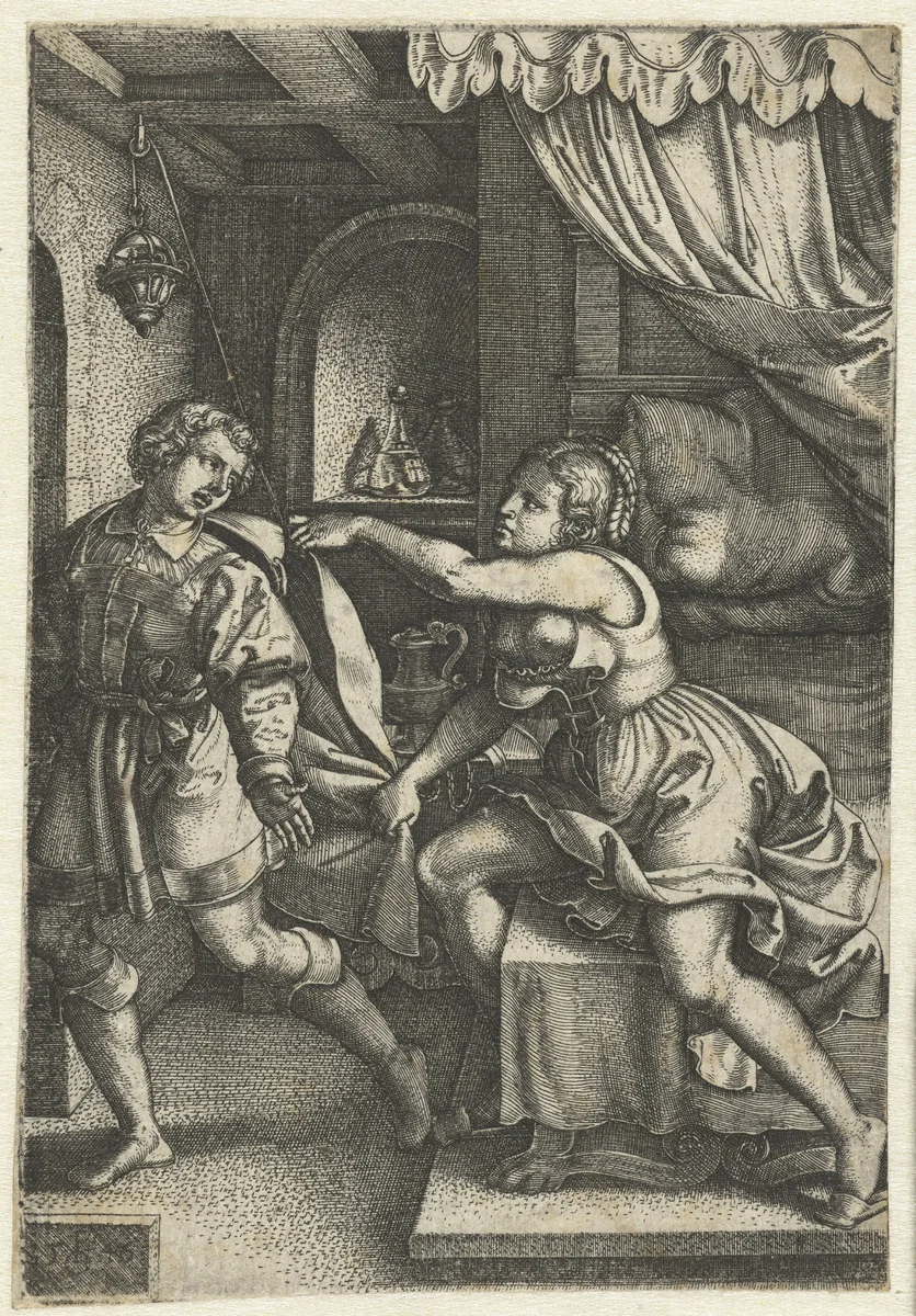 Jozef en de vrouw van Potifar by Unknown, print, 1546