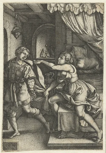 Jozef en de vrouw van Potifar by Unknown, print, 1546