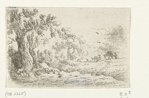 Landschap met twee ezehoeders by Jan van Ossenbeeck, print, 1647-1674