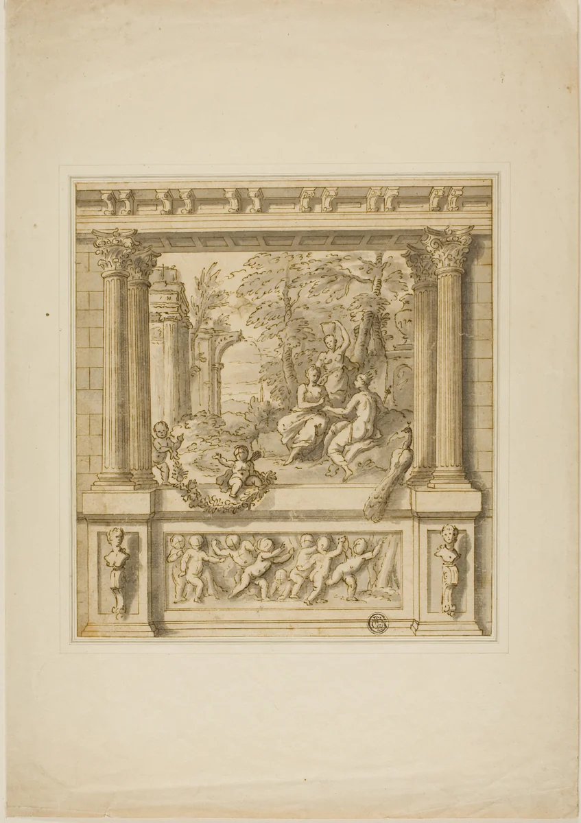 Wall Decoration with Story of Egeria & Numa Pompilius by James Thornhill, drawing, 1695-1734