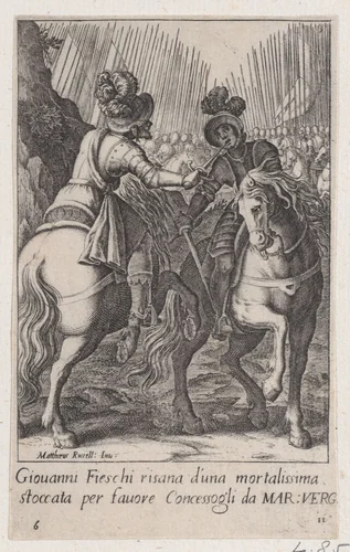 Giovanni Fieschi, from Scelta d'Alcuni Miracoli e Grazie della Santissima Nunziata di Firenze (Selection of Some Miracles and Graces that Occurred in the Church of the Annunziata in Florence) by Jacques Callot, print, 1611-1619