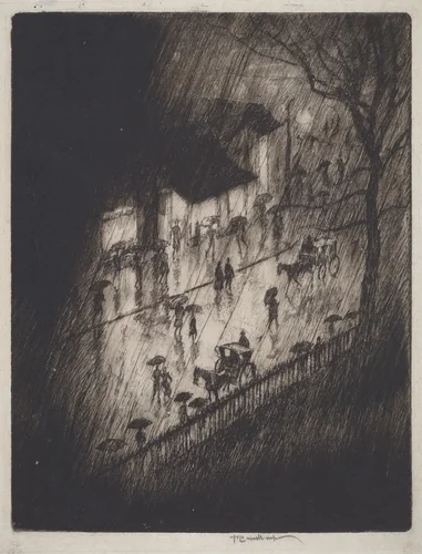 Rainy Night, Charing Cross Shops by Joseph Pennell, print, 1903