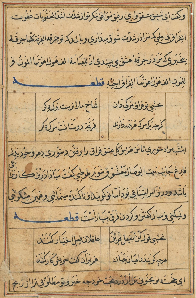Page from Tales of a Parrot (Tuti-nama): text page by Unknown, painting, 1555-1565