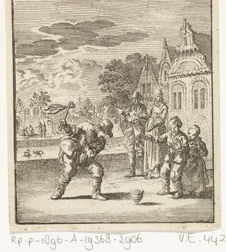 Kinderen spelend met een tol by Jan Luyken, print, 1712