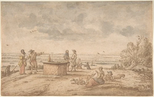 Elegant Party on the Tafelberg by Anthonie van Borssom, drawing, 1624-1677