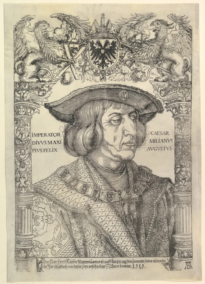 Portrait of the Emperor Maximilian I in an Architectural Frame (copy) by Hans Weiditz, print, 1480-1545