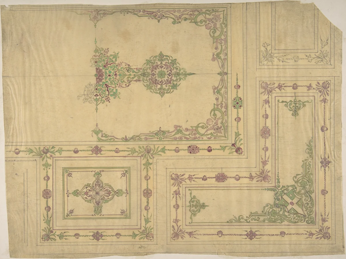 Ceiling Design in Moorish Style for the de la Rochejaquelein Family by Jules-Edmond-Charles Lachaise, drawing, 1850-1900
