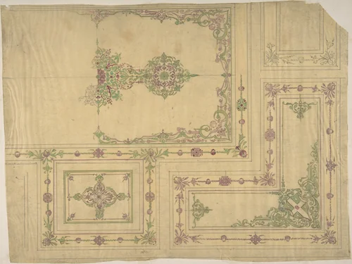 Ceiling Design in Moorish Style for the de la Rochejaquelein Family by Jules-Edmond-Charles Lachaise, drawing, 1850-1900